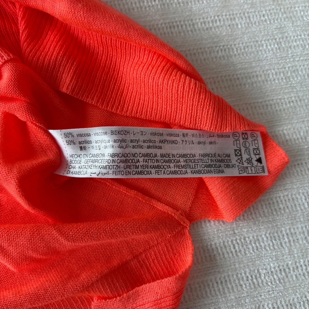Zara Women Neon Coral Orange Raglan Knit Sweater Viscose Blend Size S Pullover - Picture 5 of 9